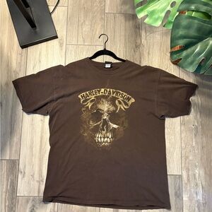 Harley-Davidson Brown Short Sleeve Tee with Skull Design
